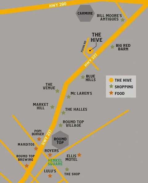 Schematic guide to The Hive on Highway 237. Use Get directions for driving directions.