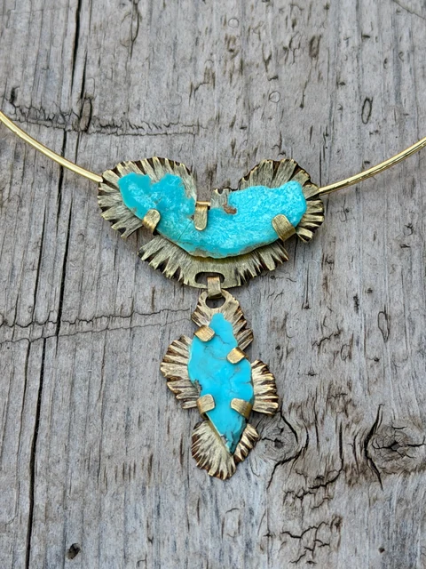 Turquoise necklace with a hand-forged brass collar — Artisana Designs